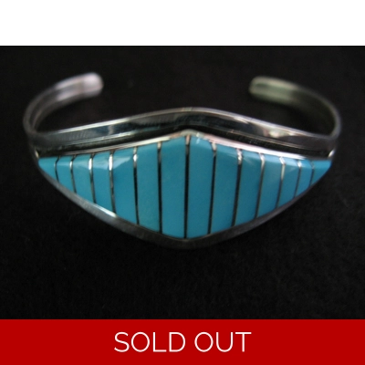 Turquoise and Silver Channel Design by Marvin Luarkie (Zuni) 7" Round 1-1/4" Gap